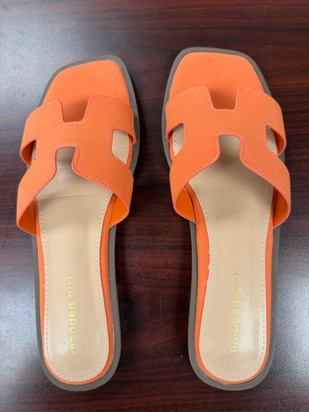 Madden Girl Bright Orange H-strap Slide Sandals size 9